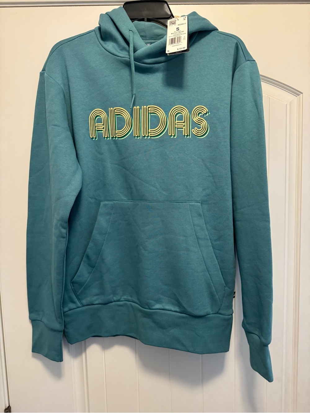 adidas Teal Pullover Hoodie with Yellow Logo